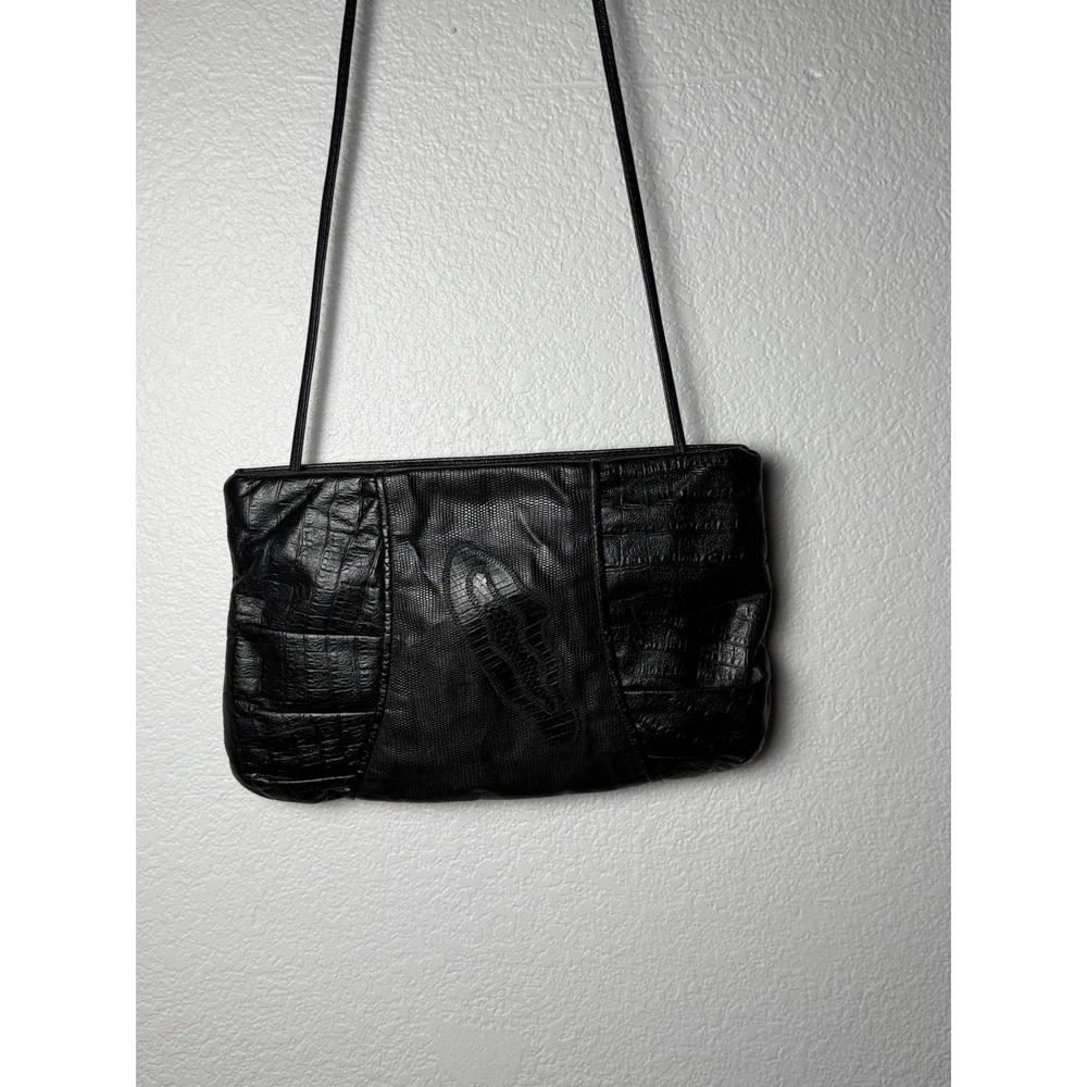 Vintage Fifth Avenue Handbag Black Reptile Patchwork Leather Crossbody Purse USA